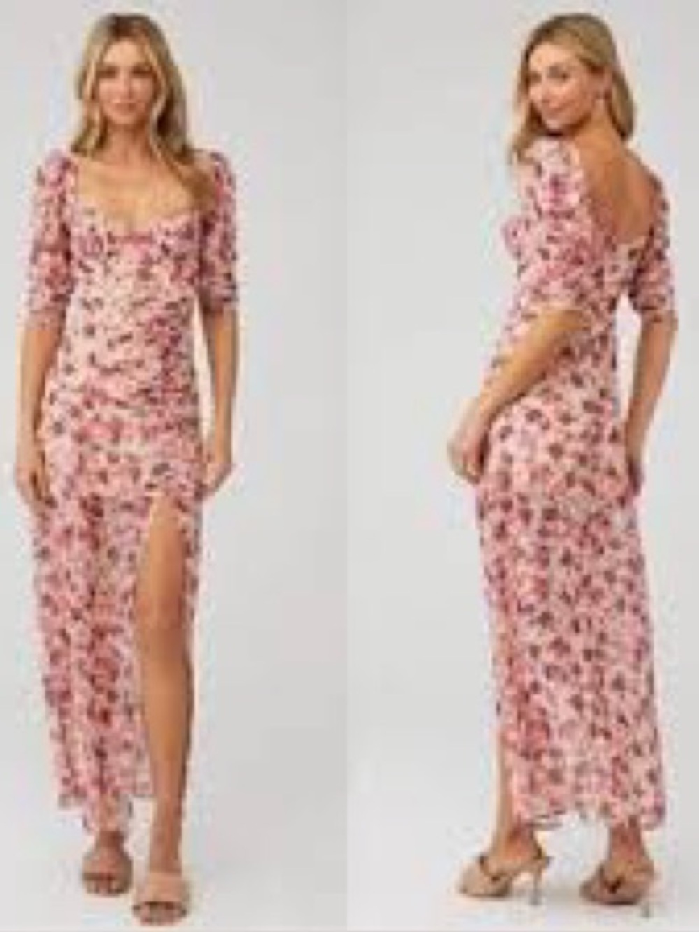 For Love & Lemons Evie Maxi‎ Dress Tea Rose Floral Bustier Ruched M